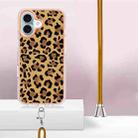 For iPhone 16 Plus Electroplating Dual-side IMD Phone Case with Lanyard(Leopard Print) - 3