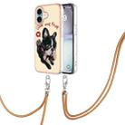 For iPhone 16 Plus Electroplating Dual-side IMD Phone Case with Lanyard(Lucky Dog) - 1