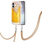 For iPhone 16 Plus Electroplating Dual-side IMD Phone Case with Lanyard(Draft Beer) - 1