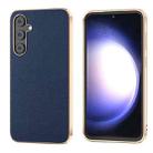 For Samsung Galaxy S23 FE 5G Genuine Leather Luolai Series Nano Plating Phone Case(Dark Blue) - 1