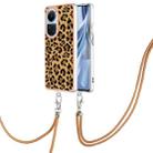 For OPPO Reno10 5G Global Electroplating Dual-side IMD Phone Case with Lanyard(Leopard Print) - 1