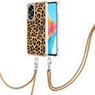 For OPPO A58 4G Electroplating Dual-side IMD Phone Case with Lanyard(Leopard Print) - 1