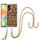 For OPPO A58 4G Electroplating Dual-side IMD Phone Case with Lanyard(Leopard Print) - 2