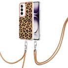 For OPPO Reno12 Global Electroplating Dual-side IMD Phone Case with Lanyard(Leopard Print) - 1