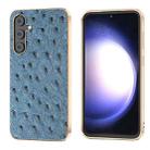 For Samsung Galaxy S23 FE 5G Genuine Leather Ostrich Texture Series Nano Plating Phone Case(Blue) - 1