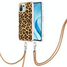 For Xiaomi Mi 11 Lite Electroplating Dual-side IMD Phone Case with Lanyard(Leopard Print) - 1