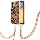 For Xiaomi Redmi 13C 4G Electroplating Dual-side IMD Phone Case with Lanyard(Leopard Print) - 1