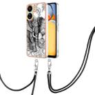 For Xiaomi Redmi 13C 4G Electroplating Dual-side IMD Phone Case with Lanyard(Totem Elephant) - 1