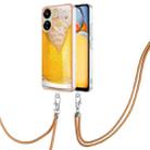 For Xiaomi Redmi 13C 4G Electroplating Dual-side IMD Phone Case with Lanyard(Draft Beer) - 1