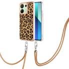 For Xiaomi Redmi Note 13 4G Global Electroplating Dual-side IMD Phone Case with Lanyard(Leopard Print) - 1