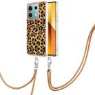 For Xiaomi Redmi Note 13 5G Global Electroplating Dual-side IMD Phone Case with Lanyard(Leopard Print) - 1