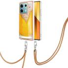 For Xiaomi Redmi Note 13 5G Global Electroplating Dual-side IMD Phone Case with Lanyard(Draft Beer) - 1