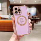 For iPhone 15 Pro Max Electroplate Side Roses Flower MagSafe Phone Case(Purple) - 1