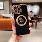 For iPhone 15 Pro Electroplate Side Roses Flower MagSafe Phone Case(Black) - 1