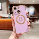 For iPhone 15 Plus Electroplate Side Roses Flower MagSafe Phone Case(Purple) - 1