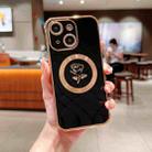 For iPhone 15 Electroplate Side Roses Flower MagSafe Phone Case(Black) - 1