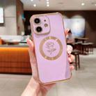 For iPhone 12 Electroplate Side Roses Flower MagSafe Phone Case(Purple) - 1