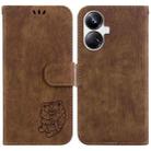 For Realme 10 Pro+ Little Tiger Embossed Leather Phone Case(Brown) - 1