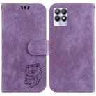 For Realme 8i Little Tiger Embossed Leather Phone Case(Purple) - 1