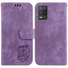 For Realme 8 5G Global / V13 5G Little Tiger Embossed Leather Phone Case(Purple) - 1