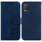 For Realme 8 5G Global / V13 5G Little Tiger Embossed Leather Phone Case(Dark Blue) - 1