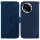 For Realme 11 5G Global Little Tiger Embossed Leather Phone Case(Dark Blue) - 1