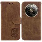 For Realme 12 Pro+ Global Little Tiger Embossed Leather Phone Case(Brown) - 1