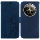 For Realme 12 Pro+ Global Little Tiger Embossed Leather Phone Case(Dark Blue) - 1