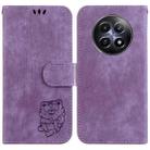 For Realme 12 5G Little Tiger Embossed Leather Phone Case(Purple) - 1