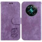 For Realme 12+ Little Tiger Embossed Leather Phone Case(Purple) - 1