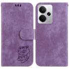 For Realme 14 Little Tiger Embossed Leather Phone Case(Purple) - 1