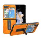 For Samsung Galaxy Z Flip5 ABEEL Dual Color Lichi Texture PU Phone Case with Holder(Orange) - 1