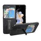 For Samsung Galaxy Z Flip5 ABEEL Dual Color Lichi Texture PU Phone Case with Holder(Black) - 1