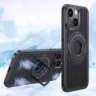 For iPhone 15 Cooling MagSafe Magnetic Ring Holder Phone Case(Black) - 1