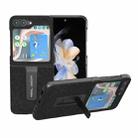 For Samsung Galaxy Z Flip5 ABEEL Cross Texture Genuine Leather Phone Case with Holder(Black) - 1