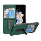 For Samsung Galaxy Z Flip5 ABEEL Cross Texture Genuine Leather Phone Case with Holder(Green) - 1