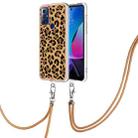 For Motorola Moto G Play 2023 Electroplating Dual-side IMD Phone Case with Lanyard(Leopard Print) - 1