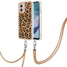For Motorola Moto G53 / G13 / G23 Electroplating Dual-side IMD Phone Case with Lanyard(Leopard Print) - 1