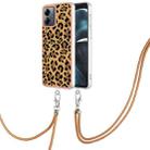 For Motorola Moto G14 Electroplating Dual-side IMD Phone Case with Lanyard(Leopard Print) - 1