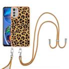 For Motorola Moto E32 4G/E32s Electroplating Dual-side IMD Phone Case with Lanyard(Leopard Print) - 2