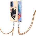 For Motorola Moto G34 Electroplating Dual-side IMD Phone Case with Lanyard(Lucky Dog) - 1