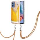 For Motorola Moto G34 Electroplating Dual-side IMD Phone Case with Lanyard(Draft Beer) - 1