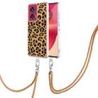For Motorola Edge 50 Fusion Electroplating Dual-side IMD Phone Case with Lanyard(Leopard Print) - 1