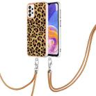 For Samsung Galaxy A73 5G Electroplating Dual-side IMD Phone Case with Lanyard(Leopard Print) - 1