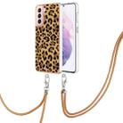 For Samsung Galaxy S21+ 5G Electroplating Dual-side IMD Phone Case with Lanyard(Leopard Print) - 1
