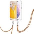 For Samsung Galaxy S21+ 5G Electroplating Dual-side IMD Phone Case with Lanyard(Draft Beer) - 1