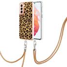 For Samsung Galaxy S21 5G Electroplating Dual-side IMD Phone Case with Lanyard(Leopard Print) - 1