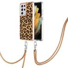 For Samsung Galaxy S21 Ultra 5G Electroplating Dual-side IMD Phone Case with Lanyard(Leopard Print) - 1