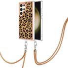 For Samsung Galaxy S24 Ultra 5G Electroplating Dual-side IMD Phone Case with Lanyard(Leopard Print) - 1