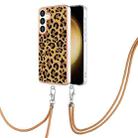 For Samsung Galaxy S24+ 5G Electroplating Dual-side IMD Phone Case with Lanyard(Leopard Print) - 1